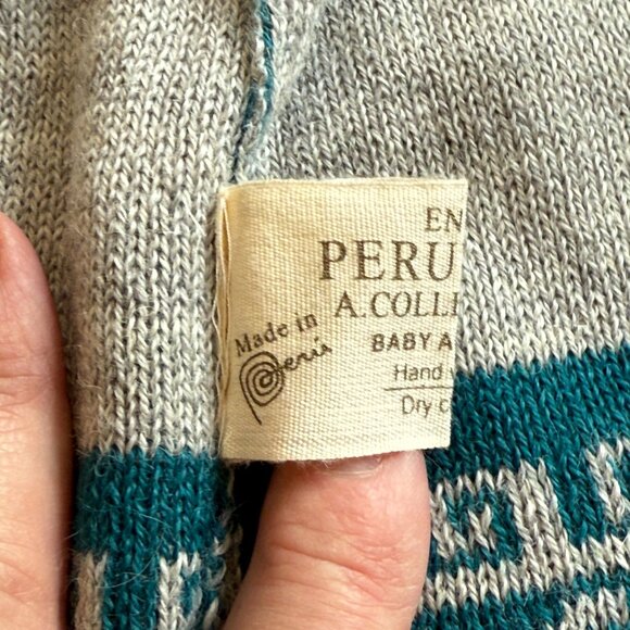 Baby Alpaca Pompom Beanie Hat Peru Teal Gray Warm ENMA Peruvian A Collection - Picture 3 of 8